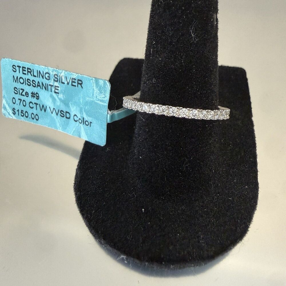 Sterling Silver Moissanite Eternity Band Ring Size 9 Round Prong Stamped .925